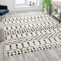 Flash Furniture RC-CR19-1330-810-WH-GG Geometric Bohemian Low Pile Rug - 8' x 10' - Ivory/Black